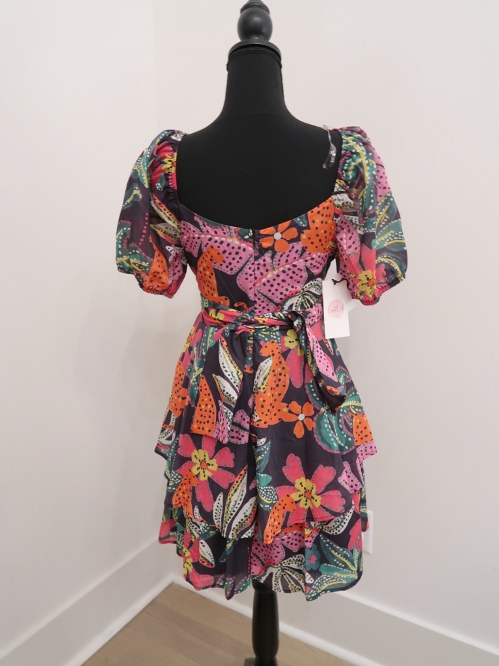 Crystal Doll Multicolor Floral Puff-Sleeve Mini Dress